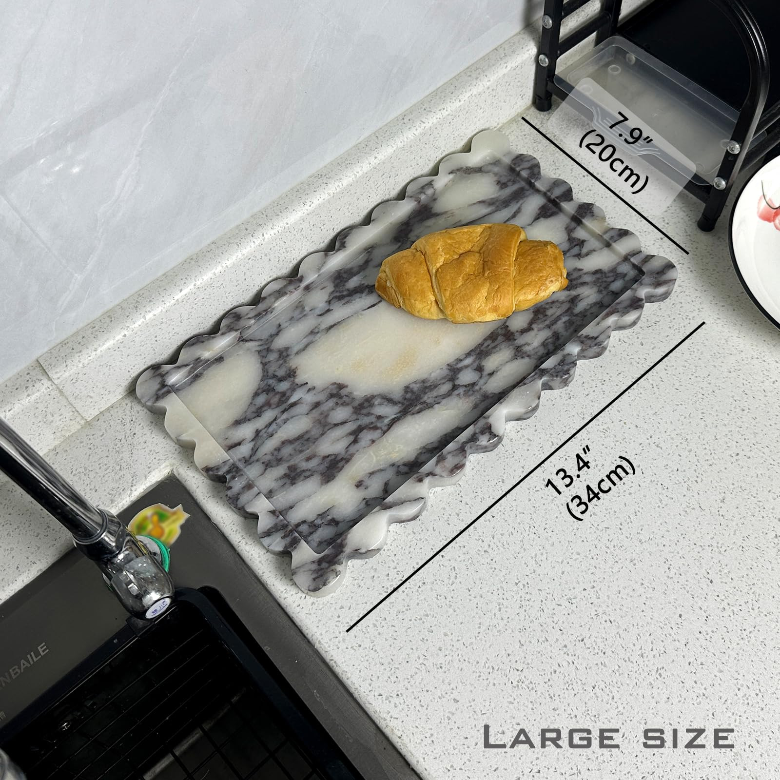 13.4 x 8 inch Large Marble Tray with Scalloped Edge, Rectangle Decorative Tray for Dresser Home D... | Amazon (US)
