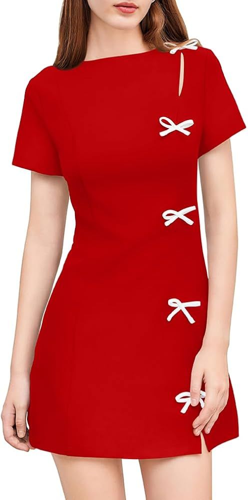 XXTAXN Women's Summer Boat Neck Short Sleeve Elegant Y2k A Line Mini Dress | Amazon (US)