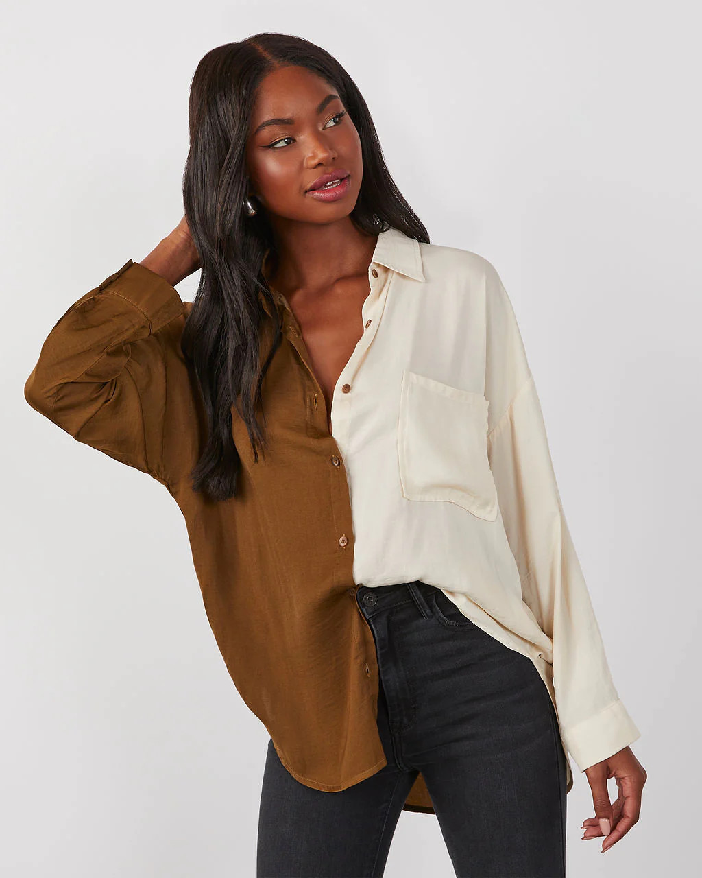 Bridgette Colorblock Satin Button Down Top | VICI
