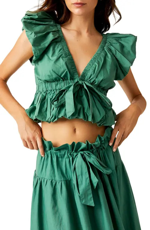 Free People Bring the Bubble Tie Waist Crop Top in Mermaid at Nordstrom, Size X-Small | Nordstrom