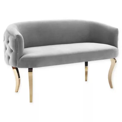 TOV Furniture Adina Velvet Loveseat with Gold Legs in Grey | Bed Bath & Beyond