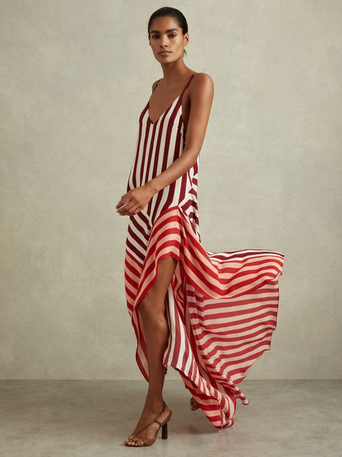 Colourblock Stripe Asymmetric Midi Dress | Reiss UK