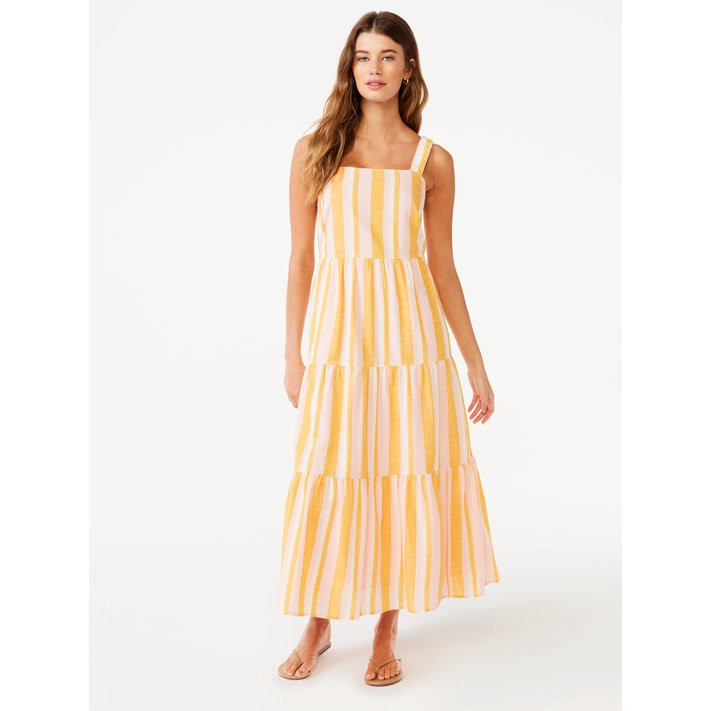 Free Assembly Women's Sleeveless Square Neck Maxi Dress with Elastic Straps, Sizes XS-XXL | Walmart (US)