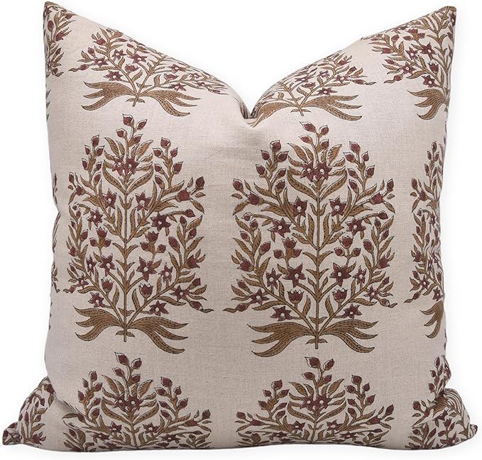 Block Print Pure Linen 14x14 Throw Pillow Covers, Handmade Vintage Pillow Covers for Sofa and Cou... | Amazon (US)