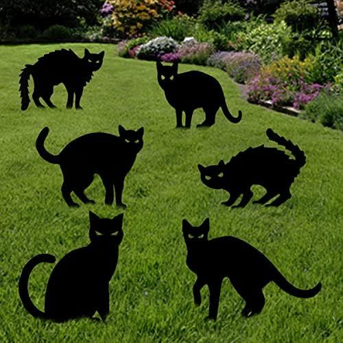Anditoy 6 Pack Halloween Black Cat Yard Signs with Stakes Scary Silhouette Halloween Decorations ... | Amazon (US)