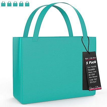 Reusable Stylish Tote Bags, 5 Pack - Large Tiffany Blue Carrying Bag for Shoes, Groceries, Access... | Amazon (US)