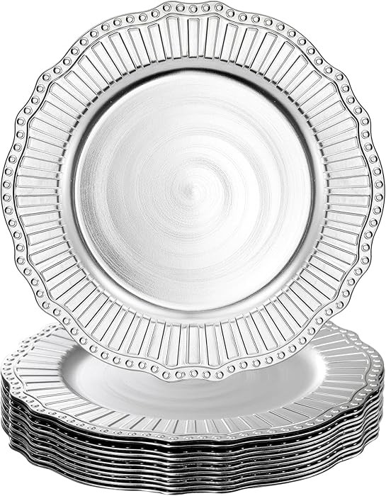 Dicunoy 12 Pack Charger Plates, 13 Inch Plastic Silver Dinner Under Plates, Round Server Ware Cha... | Amazon (US)