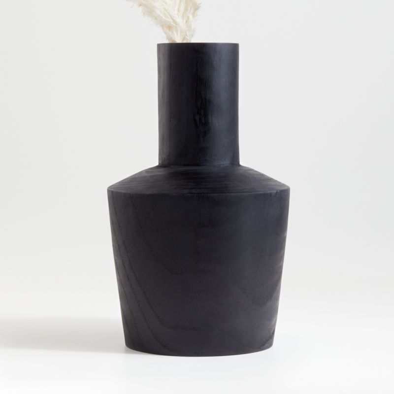 Arllon Wide Black Wood Vase + Reviews | Crate & Barrel | Crate & Barrel