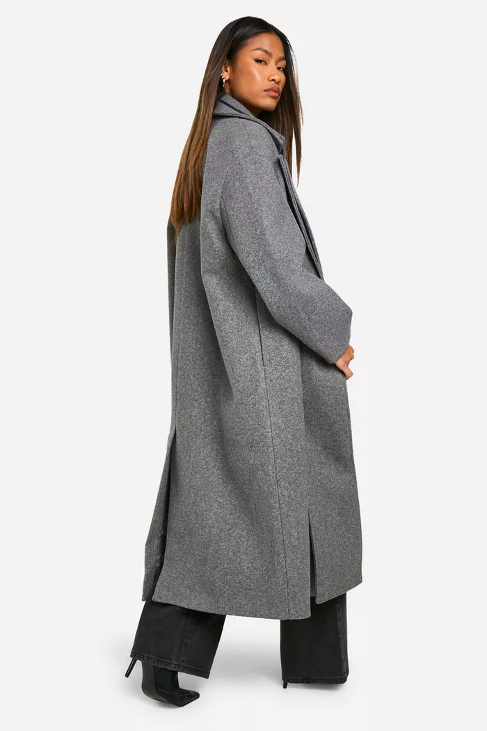 Collar Detail Double Breasted Wool Maxi Coat | boohoo (US & Canada)