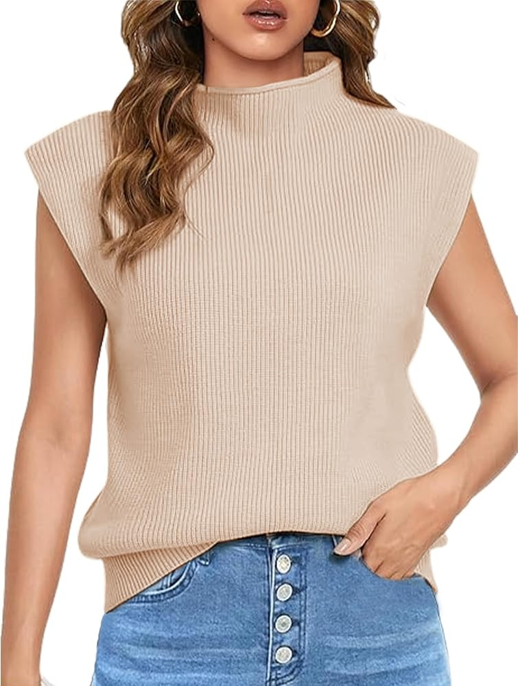 Himosyber Women's Solid Sleeveless Vest Elegant High Neck Stretchable Cap Sleeve Knit Sweater Top... | Amazon (US)