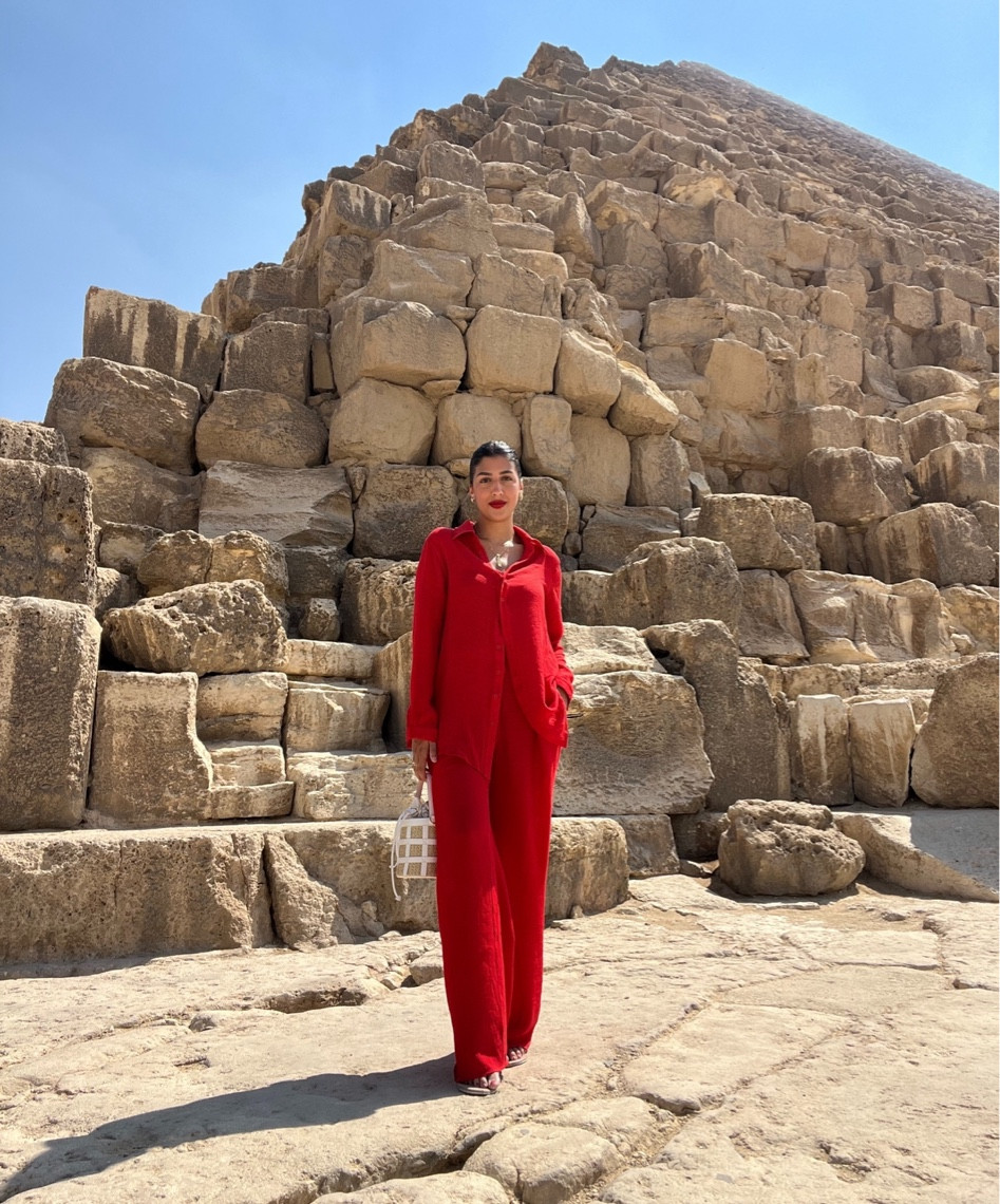 Red linen pants set