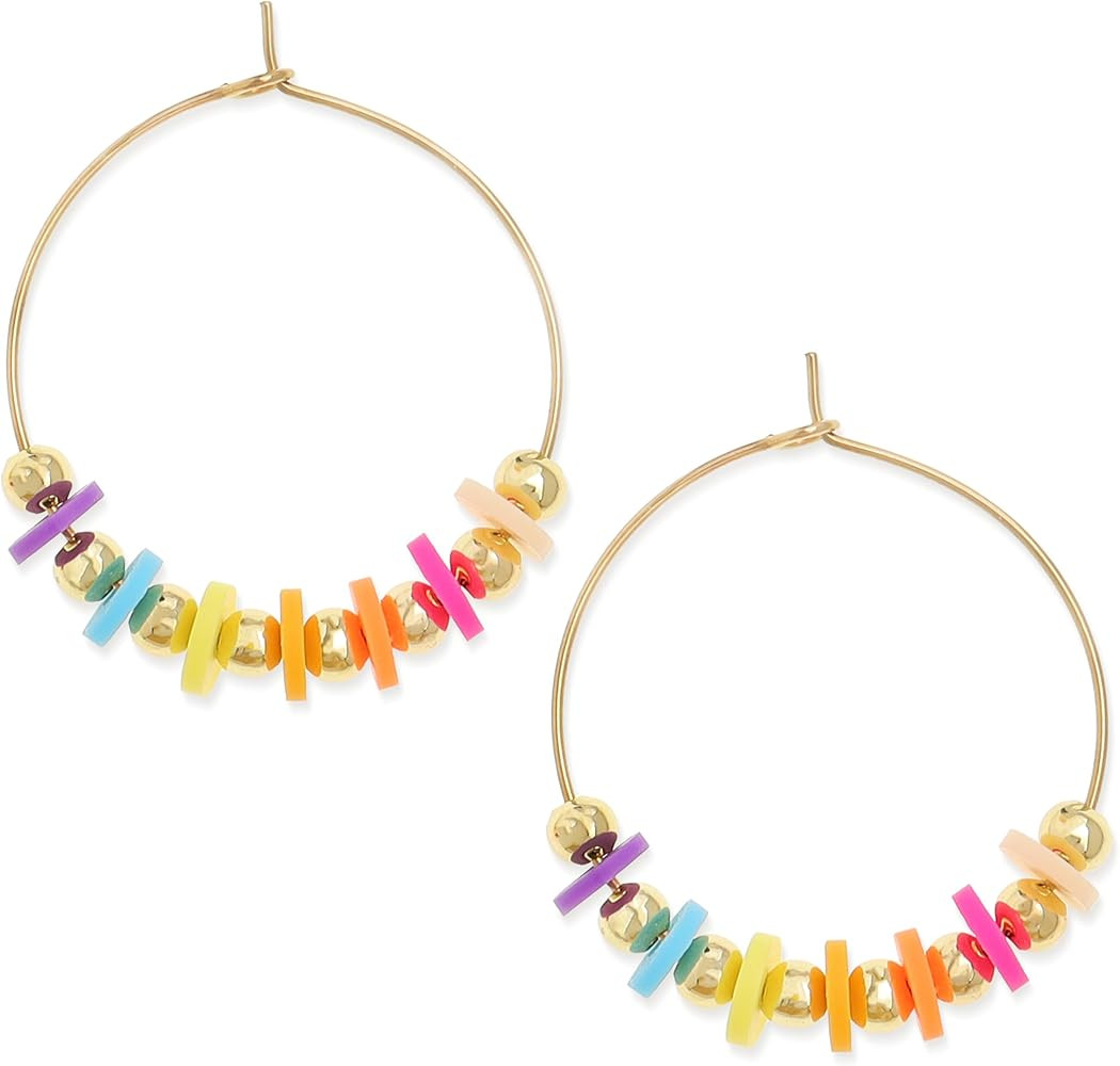 Natural Stone bead Hoop Earrings for Women, Boho Trendy Summer Beach Jewelry Gift | Amazon (US)