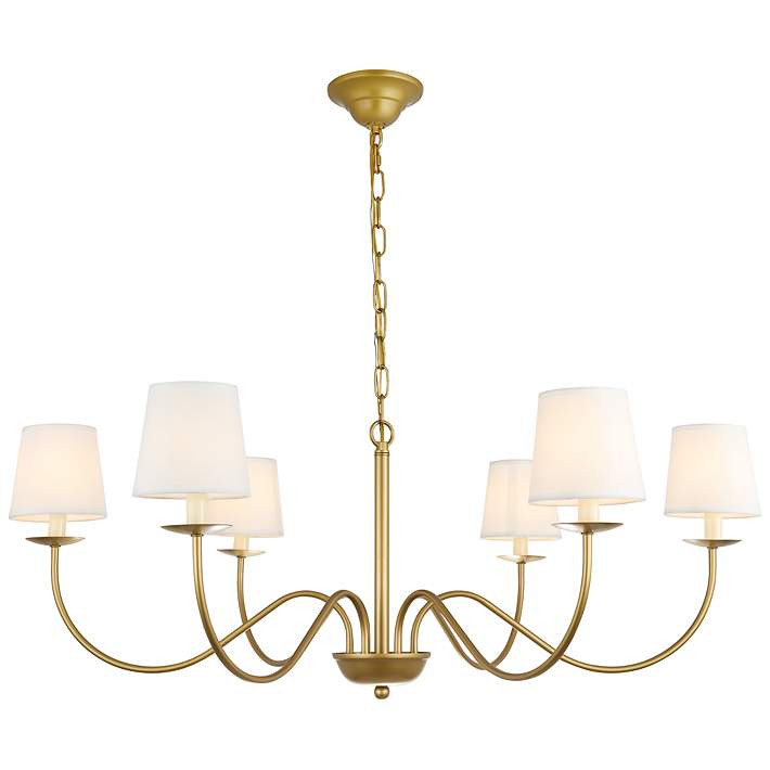 Eclipse 6 Lt Brass And White Shade Chandelier - #144H5 | Lamps Plus | Lamps Plus