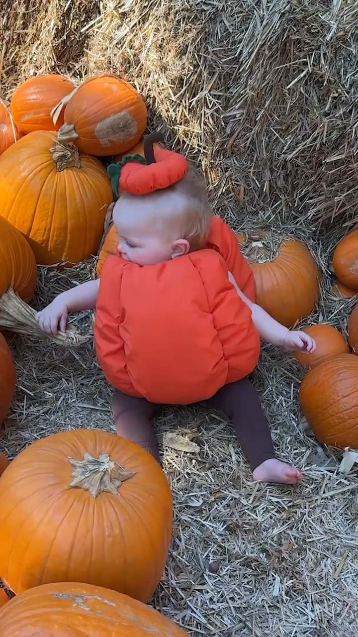 Taking our pumpkin to the pumpkin patch for the first time… 🥹🎃 

#LTKFamily #LTKHalloween #LTKBaby