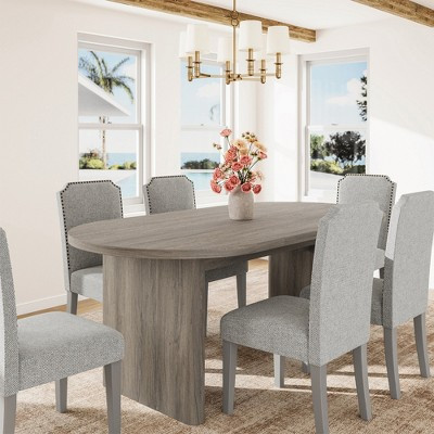 Oval Dining Table Set with Upholstered Dining Chairs, Kitchen Table with Sturdy Wood Base, High Back Solid Wood Dining Chair for Kitchen | Target