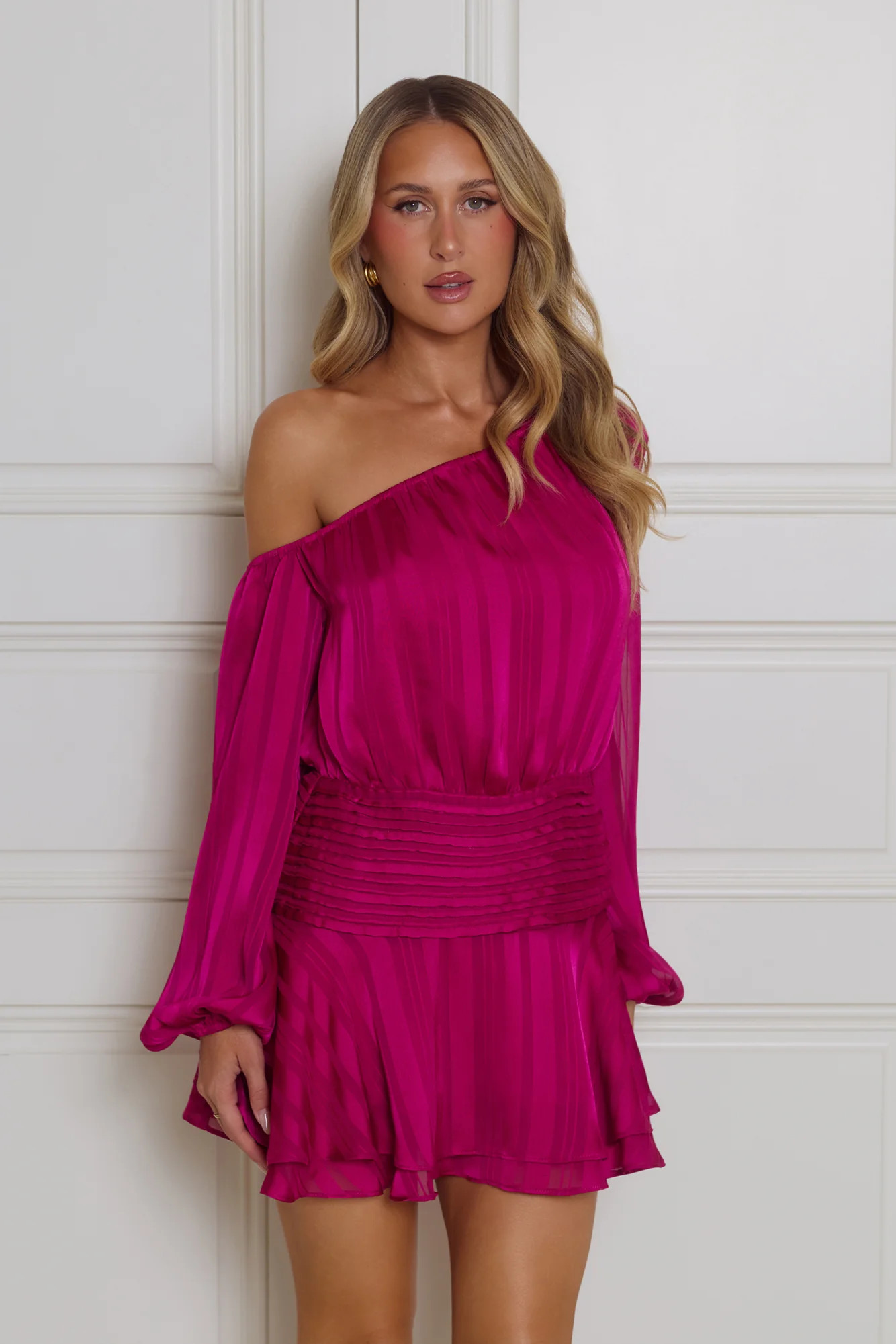 Cheeky Vibe Off Shoulder Mini Dress Magenta | Hello Molly (US)