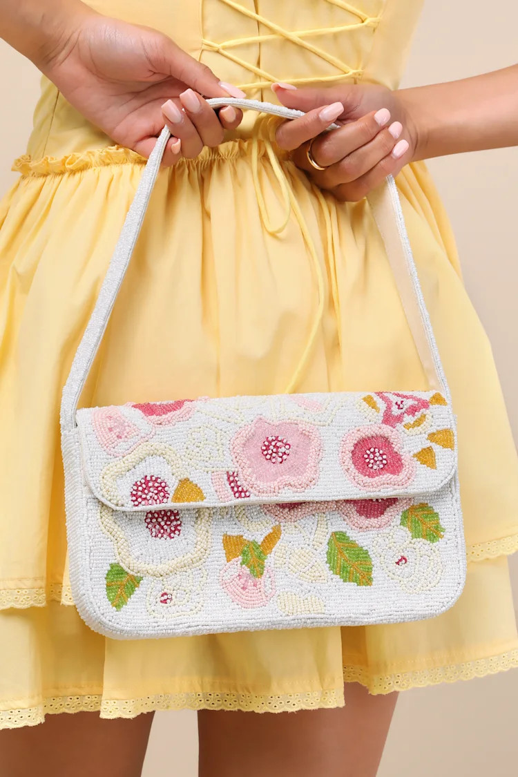 Laurencia White Beaded Floral Shoulder Bag | Lulus