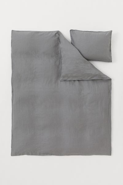 Leinenbettwäsche für Einzelbett - Grau - Home All | H&M AT | H&M (DE, AT, CH, NL, FI)