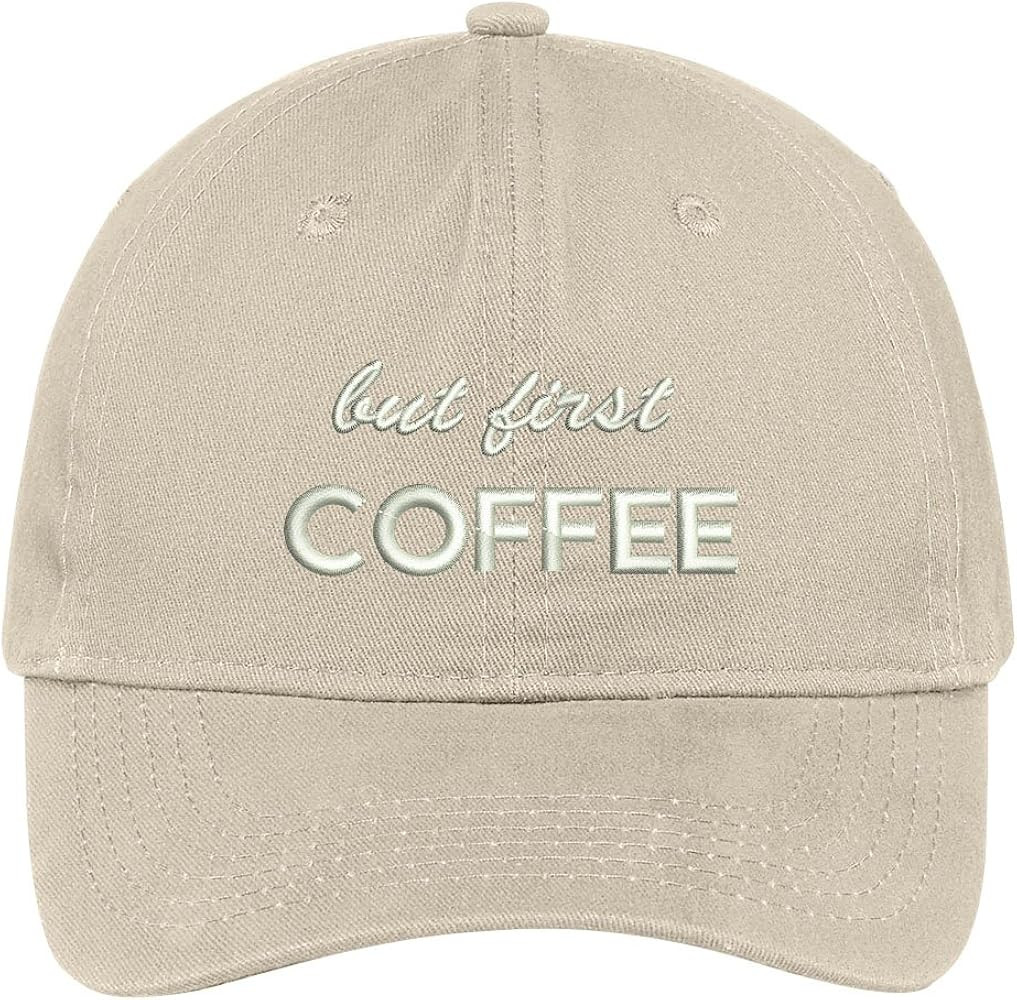 Trendy Apparel Shop But First Coffee Embroidered Low Profile Brushed Cotton Cap Dad Hat | Amazon (US)