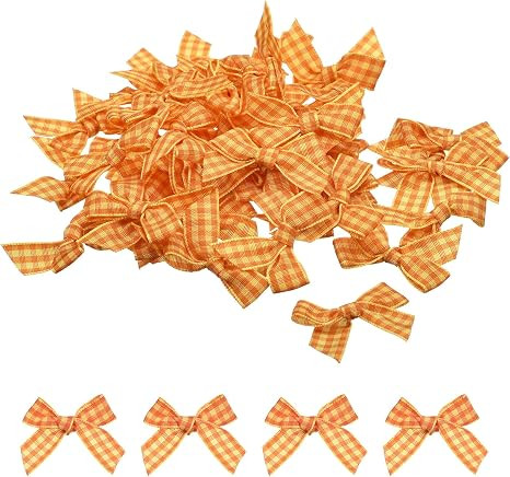 MECCANIXITY 50Pcs Mini Gingham Ribbon Bow Checkered Fabric Satin Ribbon Flower Bows for Craft DIY... | Amazon (US)