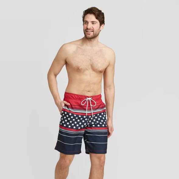 Men's 9" Americana Elastic Waist Swim Trunks - Goodfellow & Co™ Dark Blue | Target