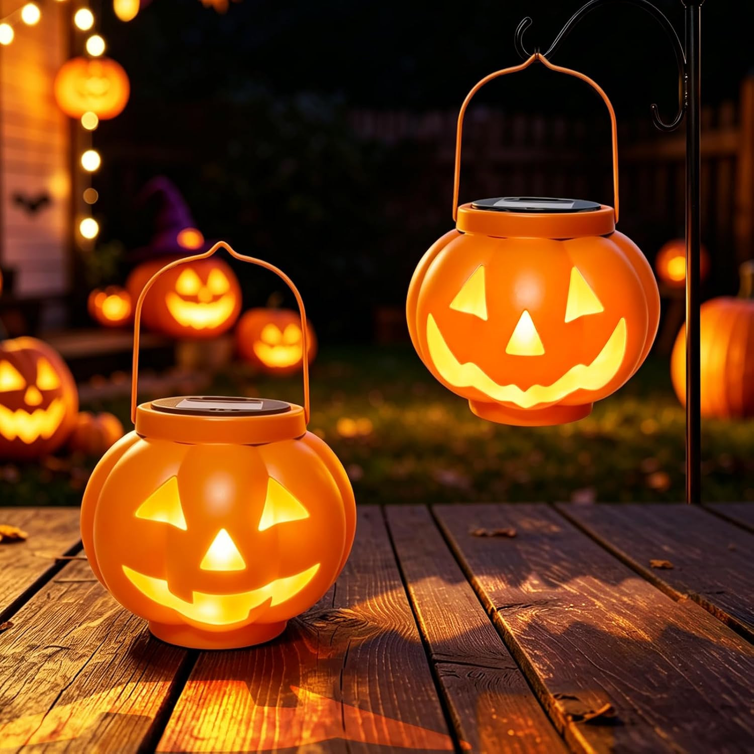 BRIGHTDECK Halloween Pumpkin Solar Lanterns 2 Pack, Jack O Lantern Pumpkin Lights for Halloween Decorations Outdoor, Weatherproof & Portable Fall Yard Decor (2Pack Warm White) | Amazon (US)