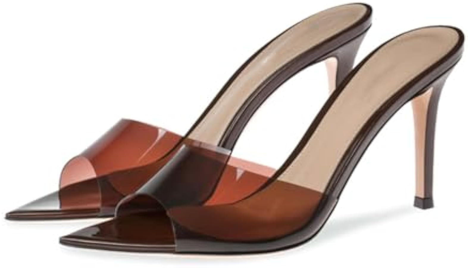 Women'S Transparent Strap Pointed Open Toe Stiletto Slide Sandals Fashion Slip On Sexy Clear High... | Amazon (US)