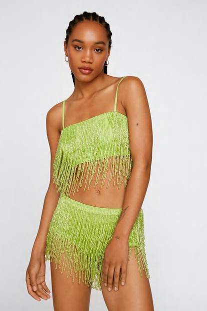Sequin Tassel Bralette and Panties Two Piece Set | Nasty Gal (US)