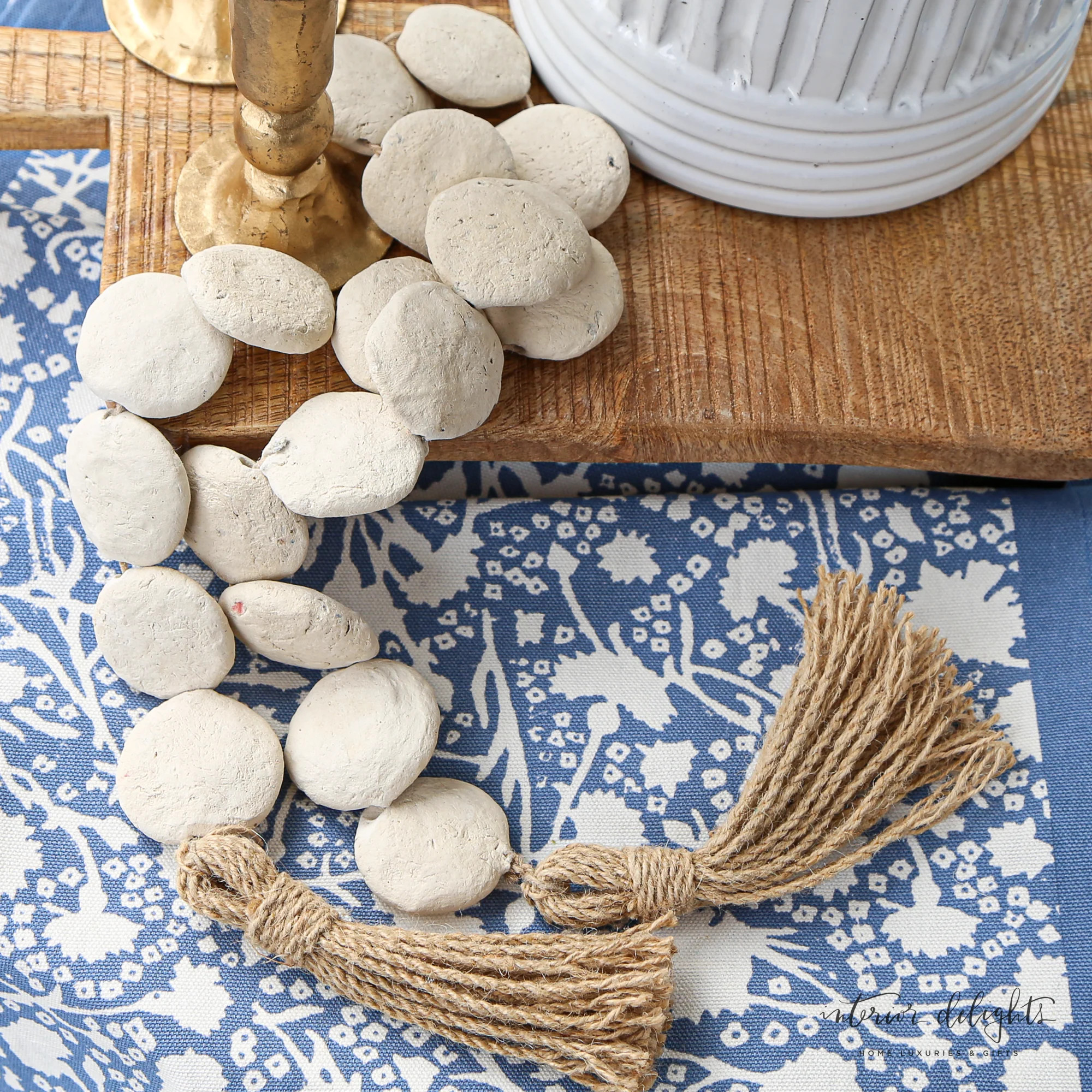 Natural Textured Flat Bead Garland - 35in | Interior Delights