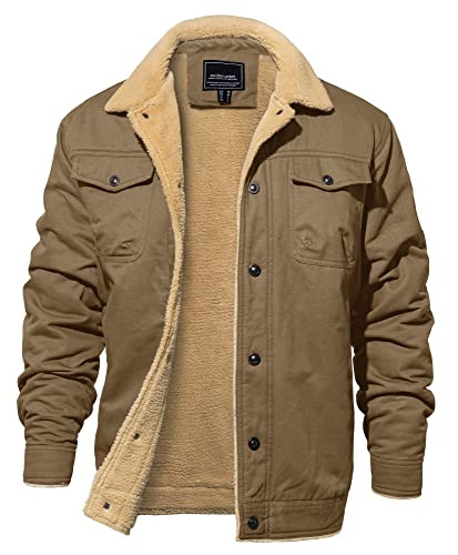 EKLENTSON Winter Jackets for Men Cotton Fleece Winter Work Sherpa Trendy Jackets & Coats, Khaki, Medium | Amazon (US)