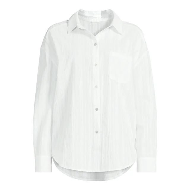 Time and Tru Women's and Women's Plus Cotton Button Front Coverup Shirt, Sizes XS-3X | Walmart (US)