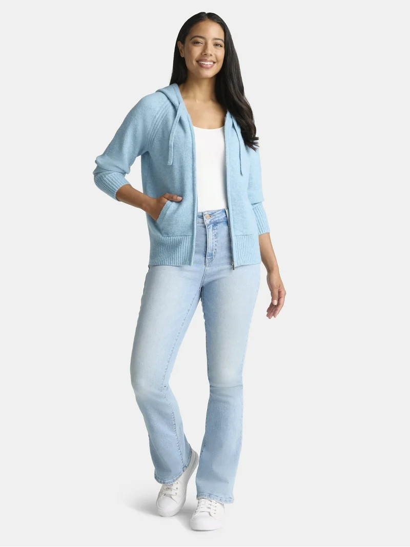 Time and Tru Women's Zip Front Hoodie Sweater, Midweight, Sizes XS-XXXL | Walmart (US)