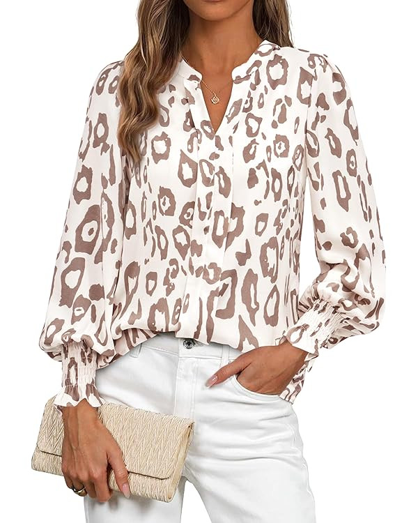 MASCOMODA Womens Boho Floral Long Sleeve Tops Fall Fashion 2025 V Neck Loose Chiffon Work Blouses... | Amazon (CA)