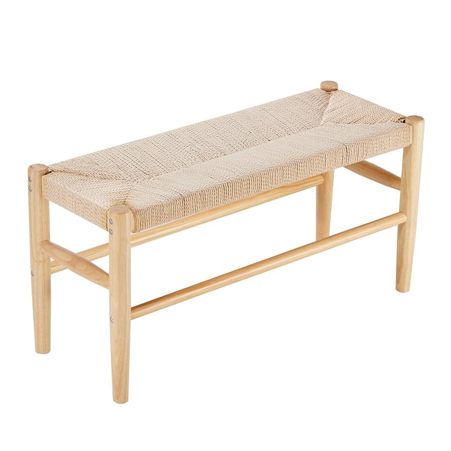 VEVOR Rattan Bench, 31.5" Wooden Rattan Bench, Entrywway Bench with Oak Wood Legs, Bedroom End of... | Amazon (US)