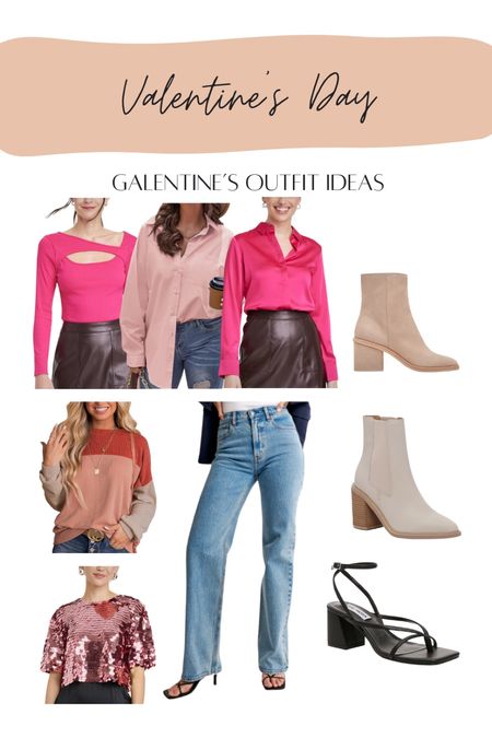 Valentine’s Day outfit idea - Galentine’s Day Outfit, casual outfit idea, pink top, sequin top, jeans, 90’s jeans, booties, strappy heel, black heel, amazon find, target find

#LTKsalealert #LTKfindsunder50 #LTKSeasonal