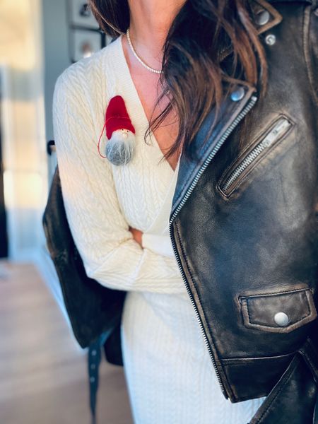 Sweater dresses are cozy and a great choice for so many occasions. I’ve used a felt ornament as a pin on my dress for the holidays and my fav leather jacket!!

#LTKfindsunder50 #LTKHoliday #LTKGiftGuide