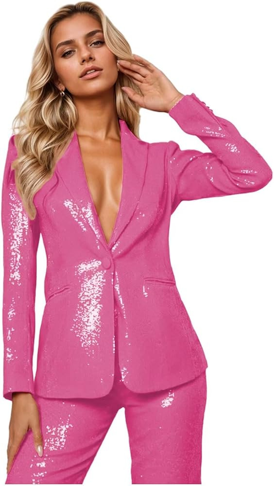 Glitter Womens Suit 2 Piece Sequin Suit Women Casual Elegant Sexy Sparkly Tuxedos for Wedding Gue... | Amazon (US)