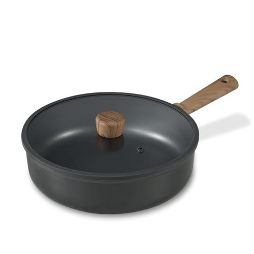 CAROTE Nonstick Skillet, Nonstick Deep Frying Pan, 10" Saute Pan with Lid, 3.8QT Deep Frying Pan Titanium Pan Chef's Pan, Stay-cool Handle, Compatible with All Stoves, Black | Amazon (US)