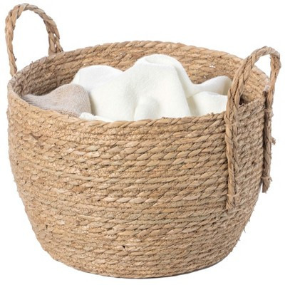 Vintiquewise Decorative Round Wicker Woven Rope Storage Blanket Basket with Braided Handles - Medium | Target