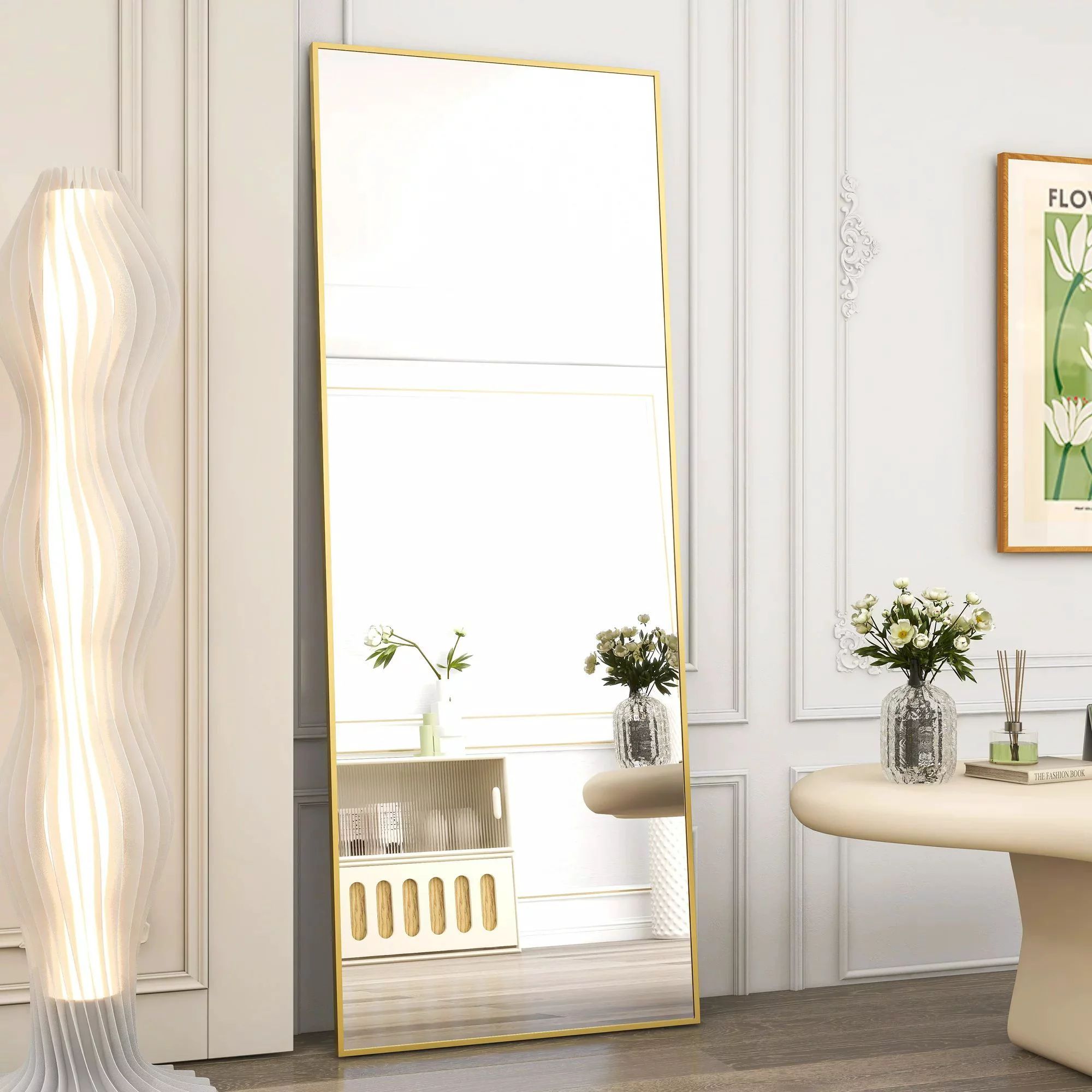 BEAUTYPEAK 64"x21" Full Length Mirror Rectangle Body Dressing Floor Standing Mirrors, Gold | Walmart (US)
