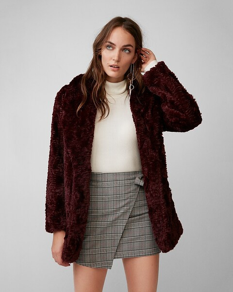 Textured Faux Fur Coat | Express