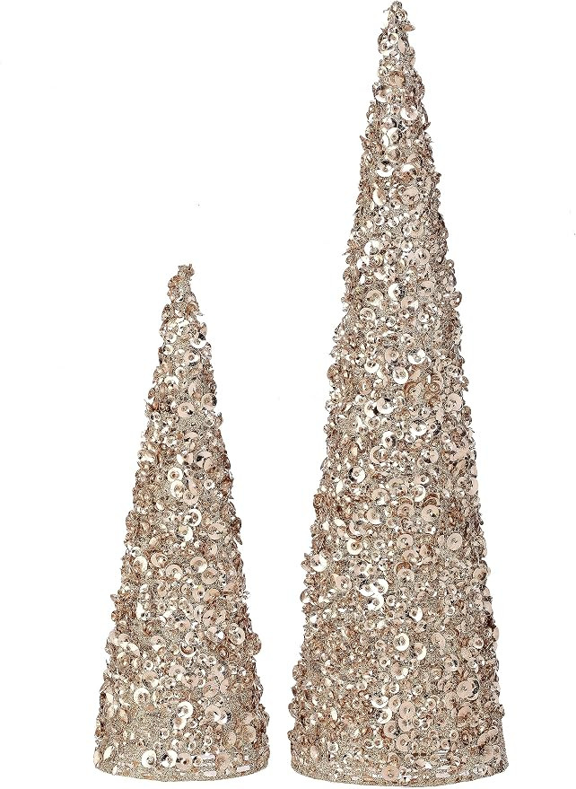 Champagne Gold Artificial Christmas Cone Trees, Set of 2, 12 Inches and 18 Inches High | Amazon (US)