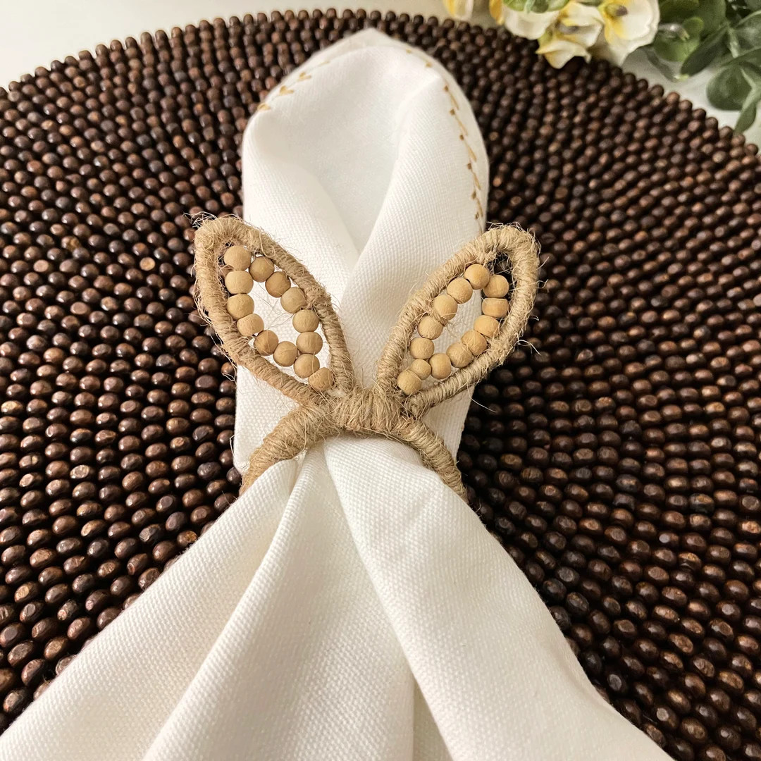 Set of 6/8, Easter bunny napkin rings, jute and wooden beads, farmhouse decor | Etsy (US)