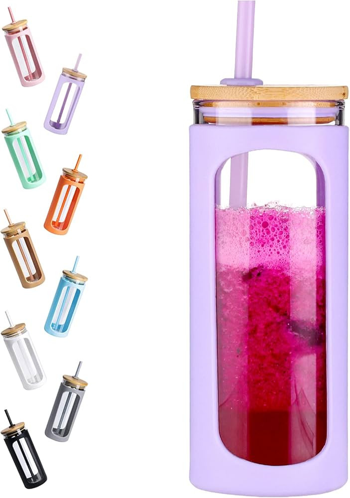 Kodrine 20oz Glass Water Tumble with Straw and Lid, Bamboo Lids Water Bottle, Iced Coffee Cup Reu... | Amazon (US)