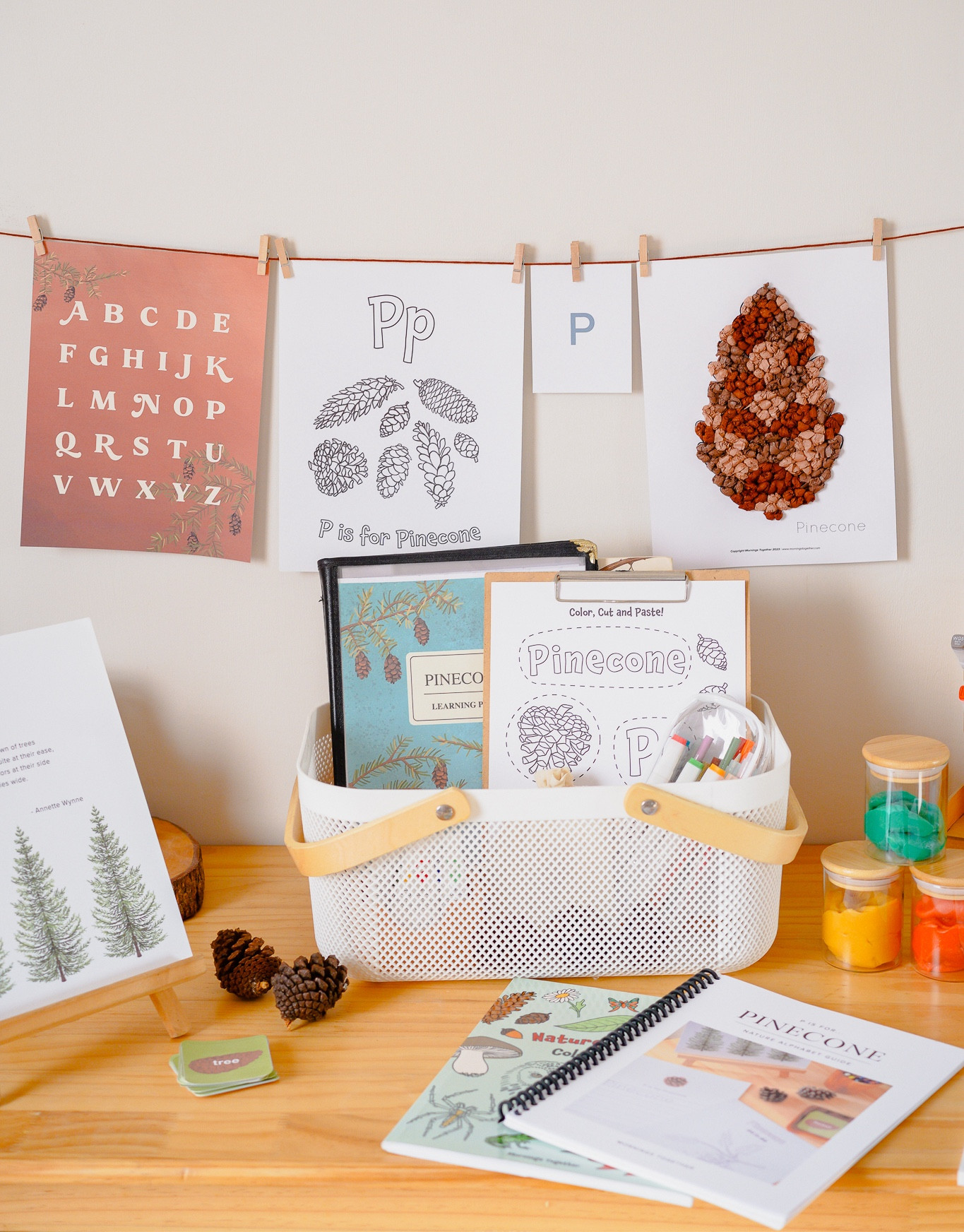 Our Morning Basket set up for P is for Pinecone from our Complete Nature Alphabet Guide. 

#LTKSeasonal #LTKKids #LTKFamily