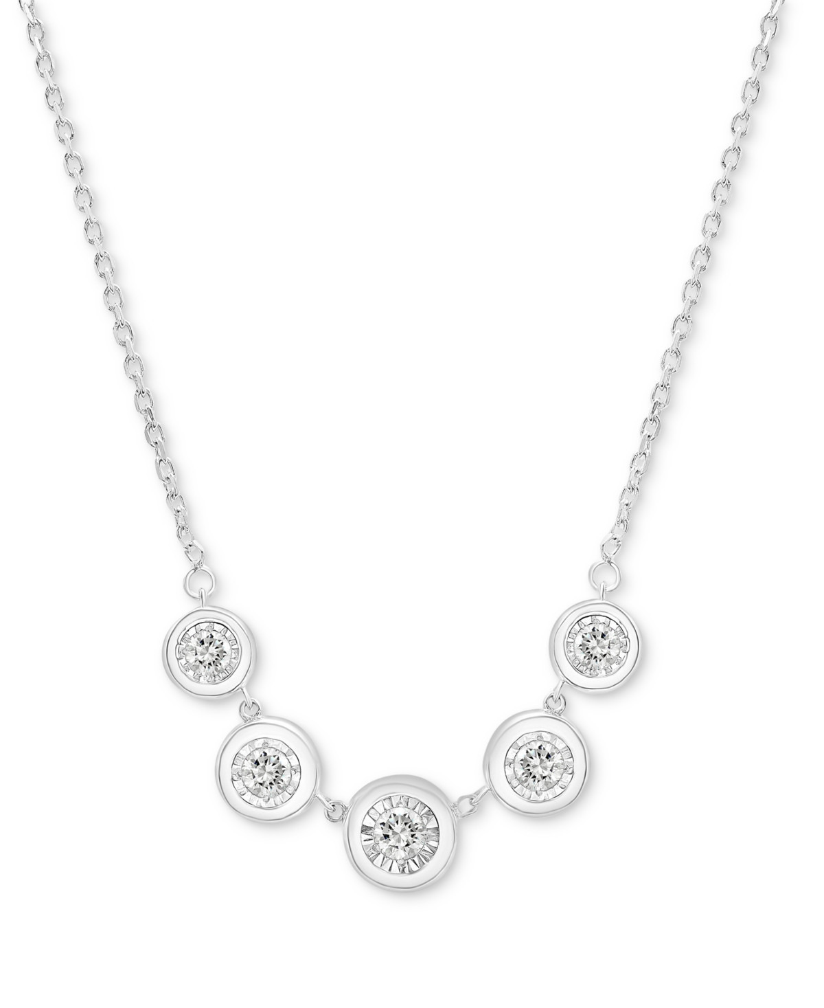 Diamond Bezel Five Stone Adjustable 18" Collar Necklace (1/2 ct. t.w.) in Sterling Silver or 14k Gold-Plated Sterling Silver - Sterling Silver | Macy's