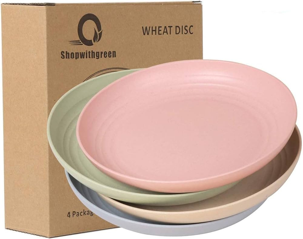 shopwithgreen 4 Pack 10-inch Unbreakable Wheat Straw Plates - Extra Large Reusable Dinner Plate S... | Amazon (CA)