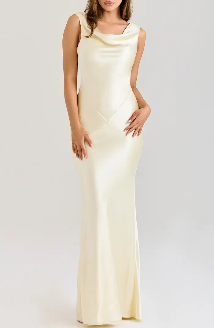 HOUSE OF CB Safaira Cowl Neck Satin Gown | Nordstrom | Nordstrom