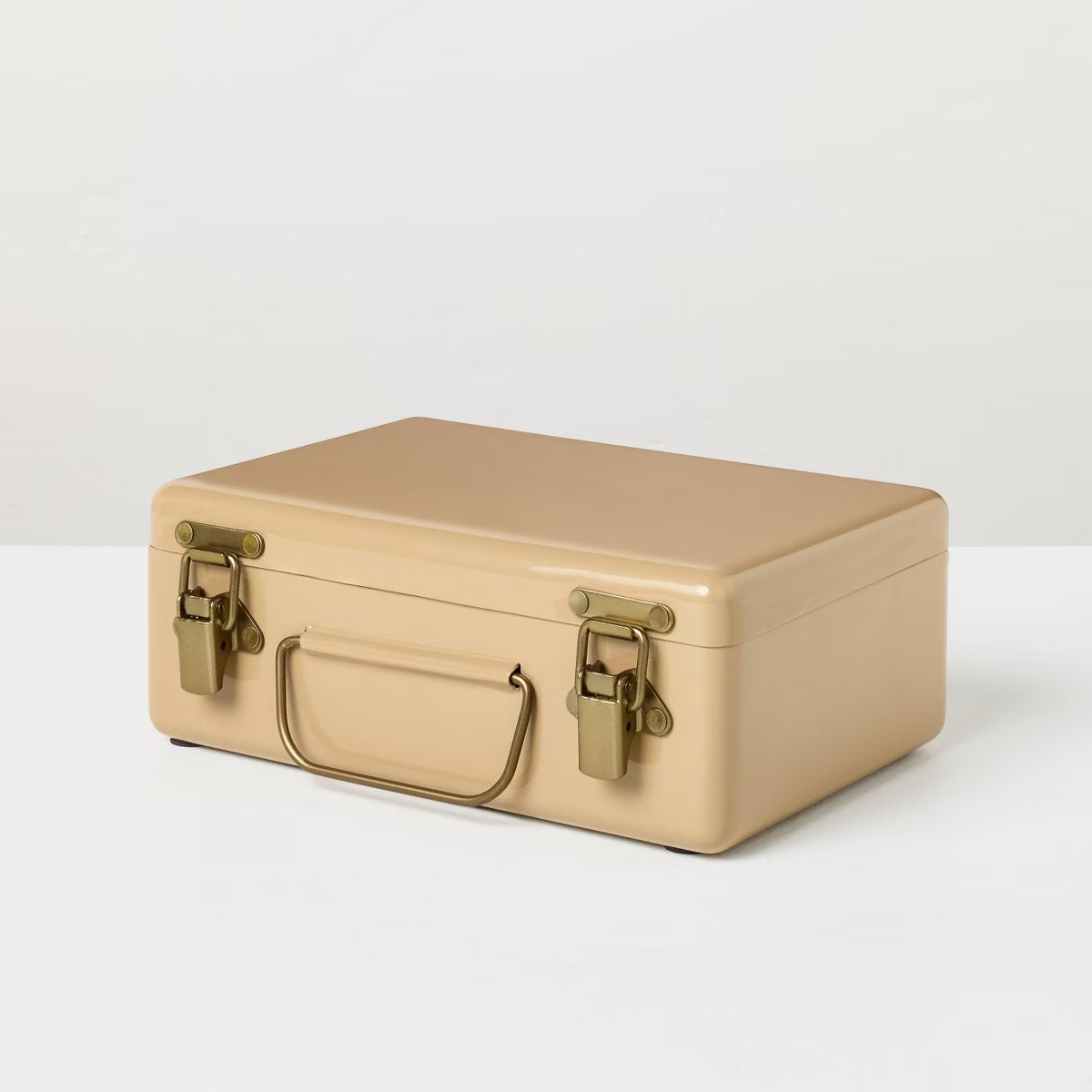 6" Medium Metal Box with Brass Hardware Tan - Hearth & Hand™ with Magnolia | Target