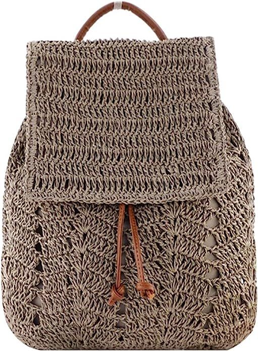 Monique Women Small Straw Crochet Backpack Drawstring Shoulders Bag Daypack | Amazon (US)